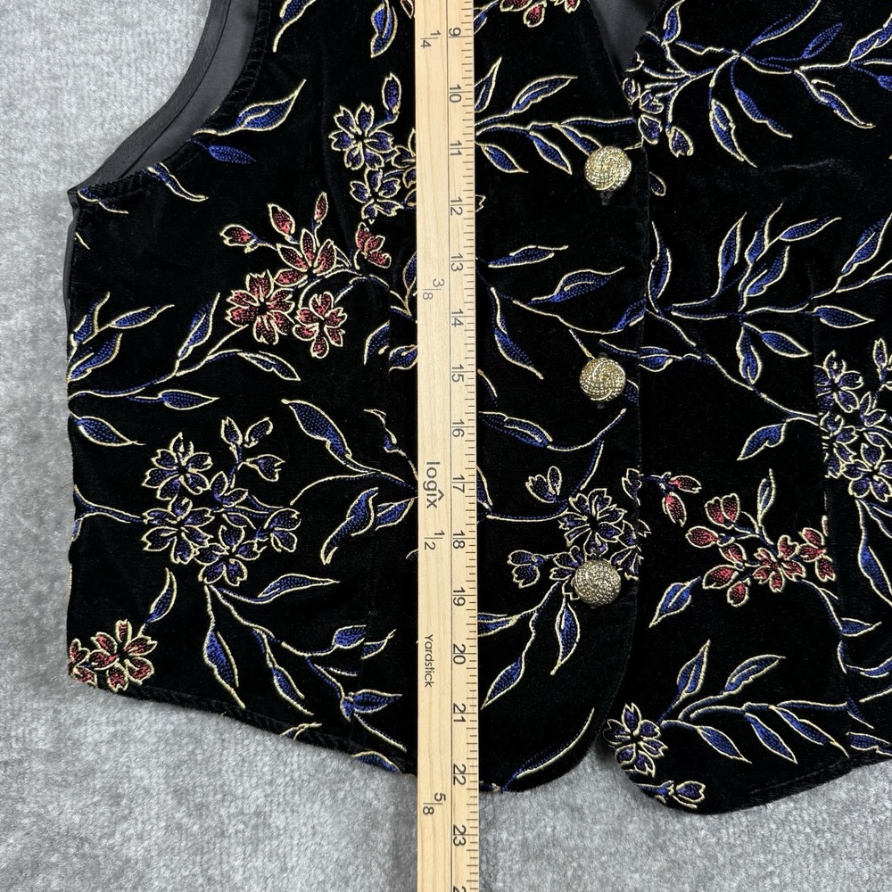 Vintage Dressbarn Vest Women's Large Velour Floral Metal Buttons Tie Back - Picture 6 of 6